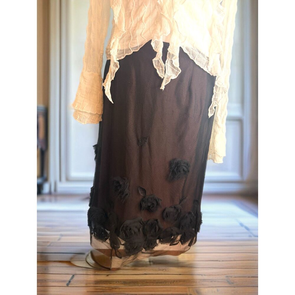 Vintage meritage deadstock rosette mesh maxi skirt nwt size 6